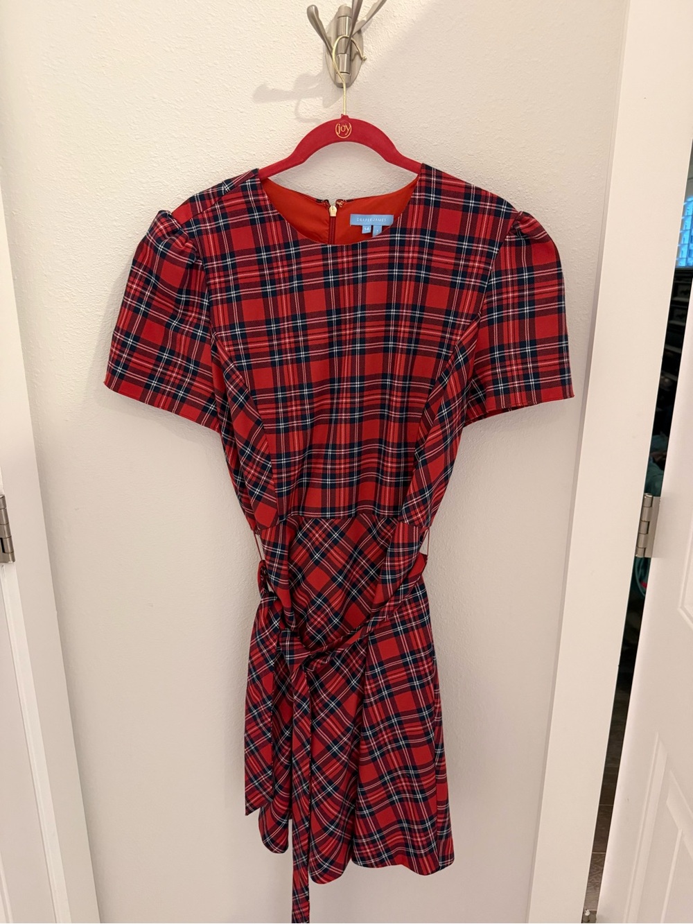 Draper James Red Plaid Tie-Waist Mini Dress